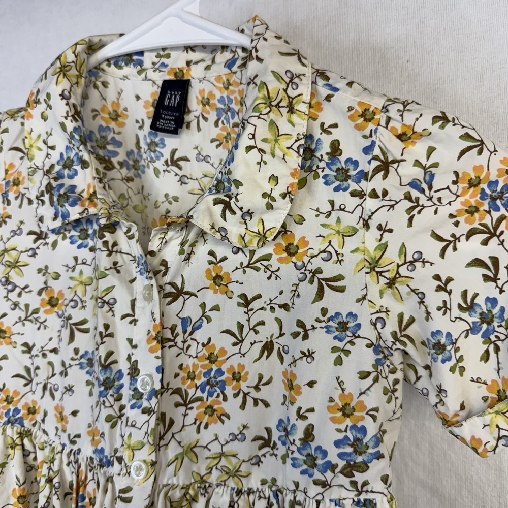 baby GAP Girls Floral A-Line Collared Button Front Cotton Dress Size 5 Fall